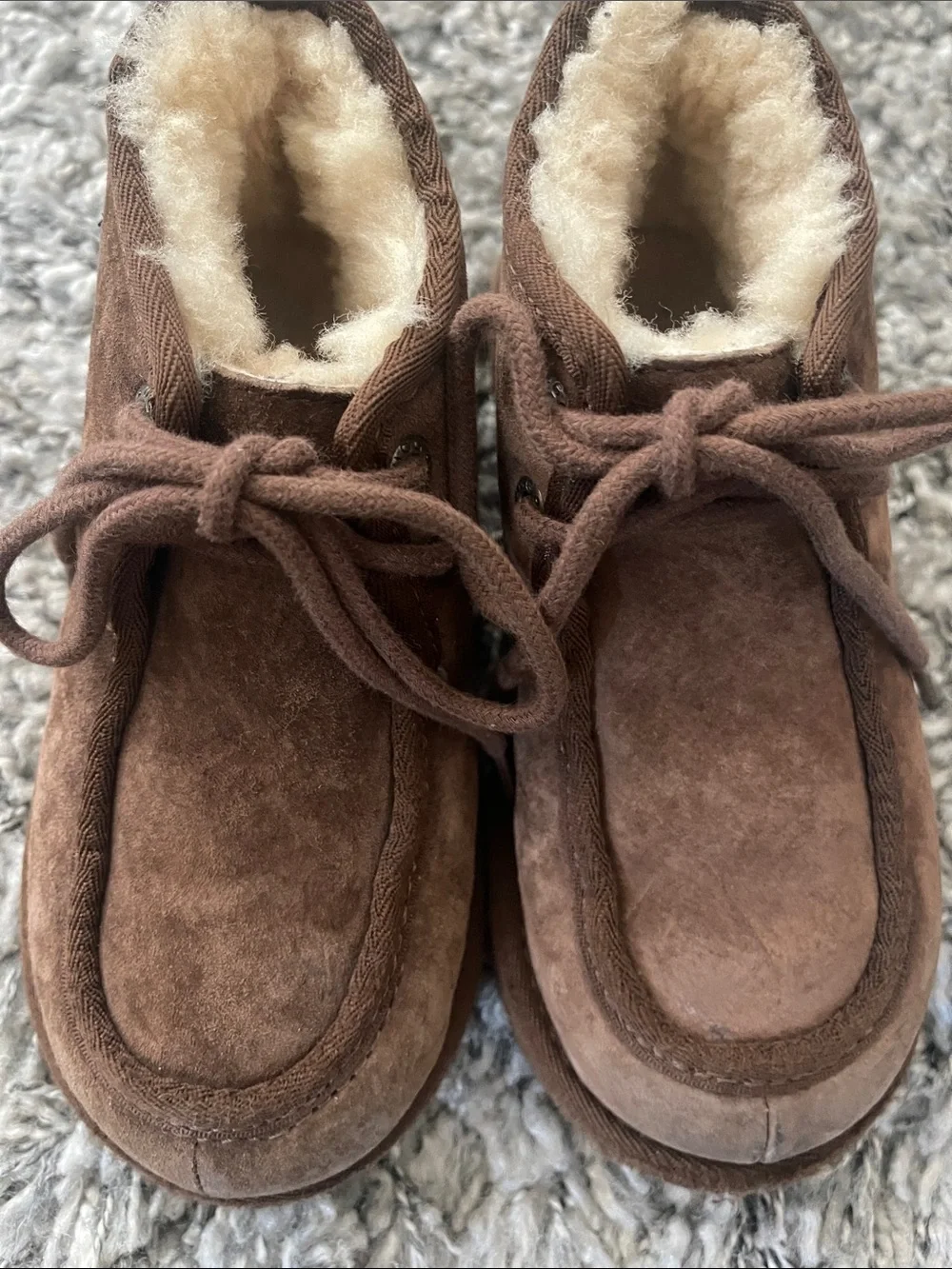UGG Kids Brown Suede Shearling Lace-Up Boots